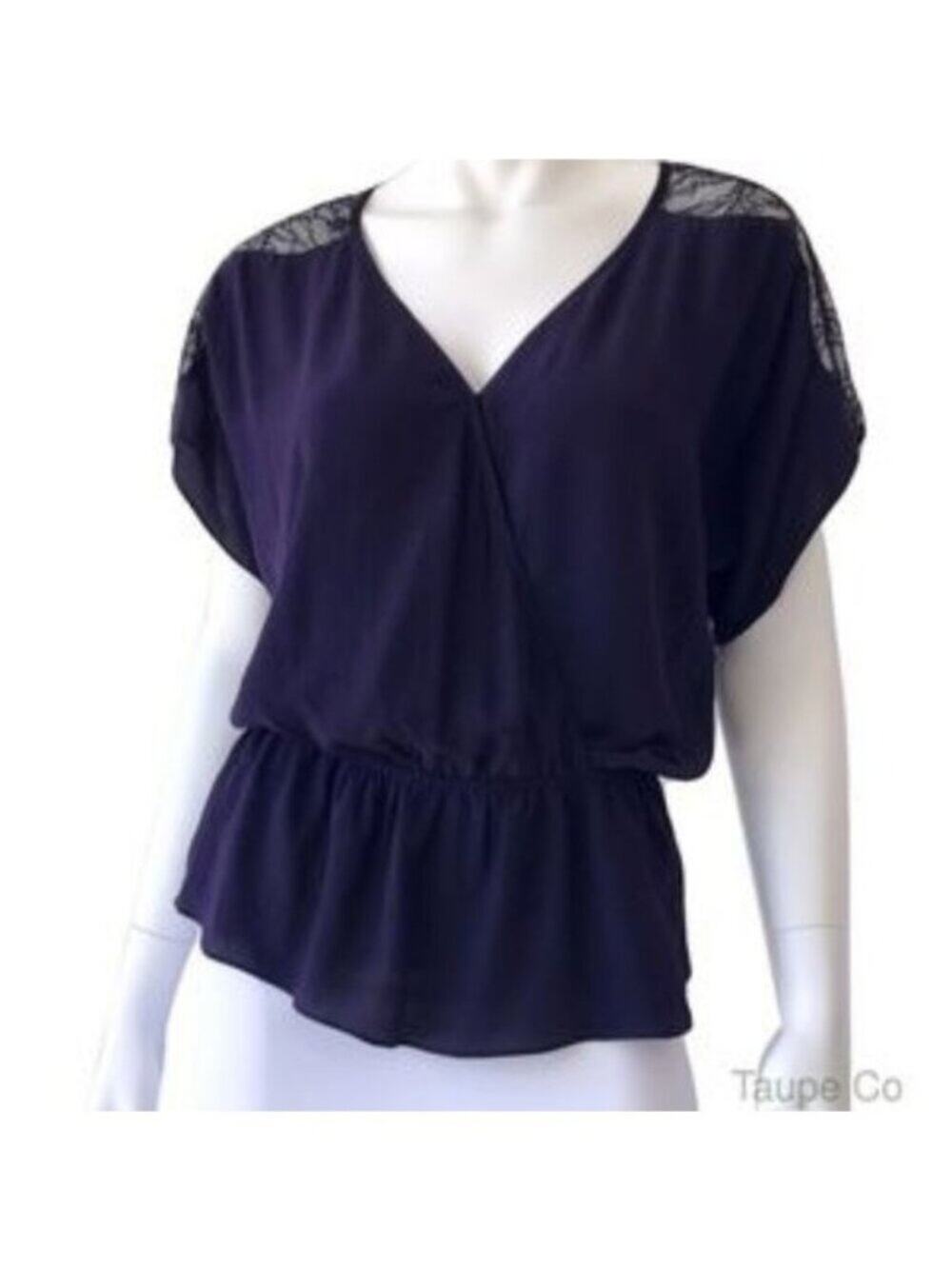 Sugarlips Dark Purple Silk Peplum Blouse W/ Black Lace Back
